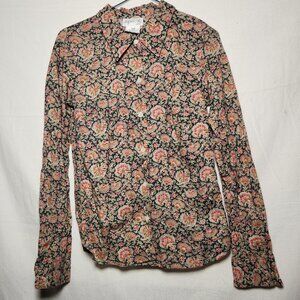 Agnes B French designer paisley floral button-down top, pointed collar, size 38